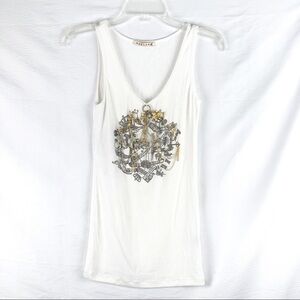 NEW-MARISA K Chains/Charms/Printed White Tank Top